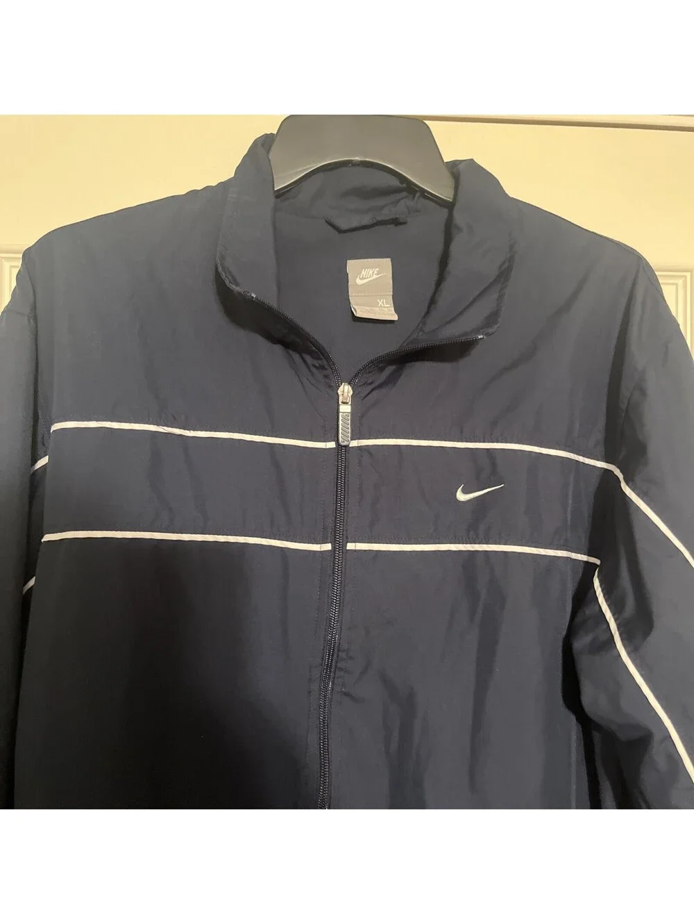 Nike Men's Size XL Navy Blue White Lightweight Windbreaker Jacket Full Zip Clean
